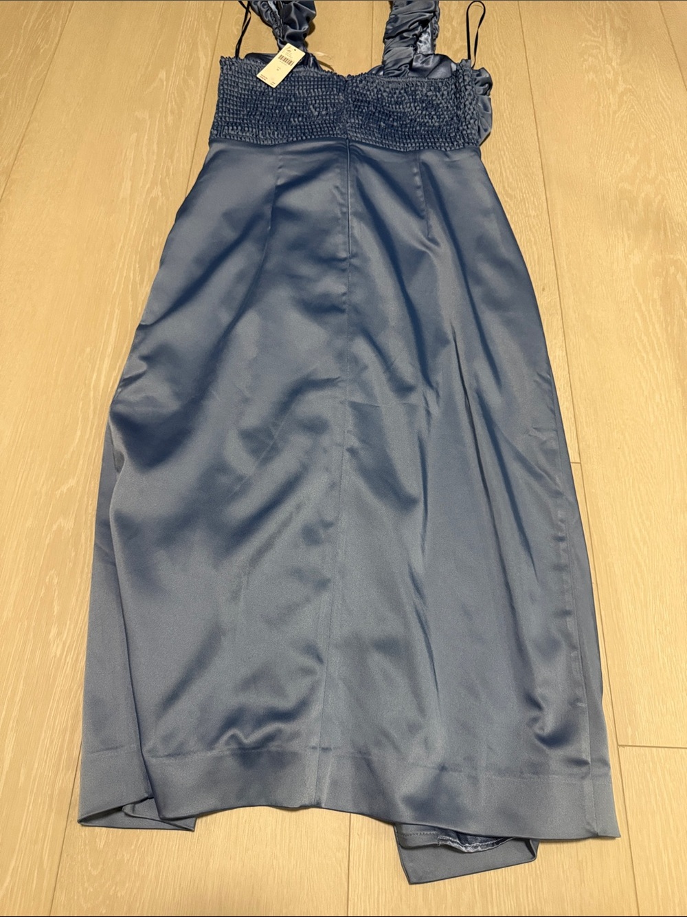 By Anthropologie Light Blue Satin Sweetheart Midi Slit Dress - Picture 14 of 14